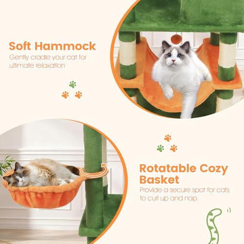 Árbol para gato alto 66 pulgadas multi-niveles verde y naranja miniatura 7