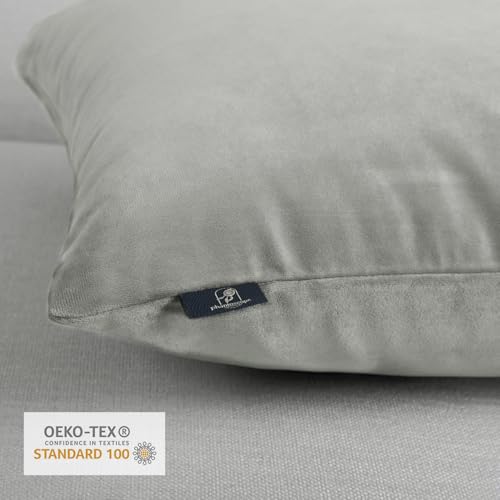 Image of Phantoscope Pack of 2 Velvet Decorative Throw Decorative Pillow Cover Soft Solid Square Cushion Case for Couch Mist Grey 18 x 18 inches 45 x 45 cm