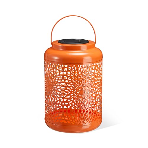 Glitzhome Solar Lantern Orange Metal Cutout...