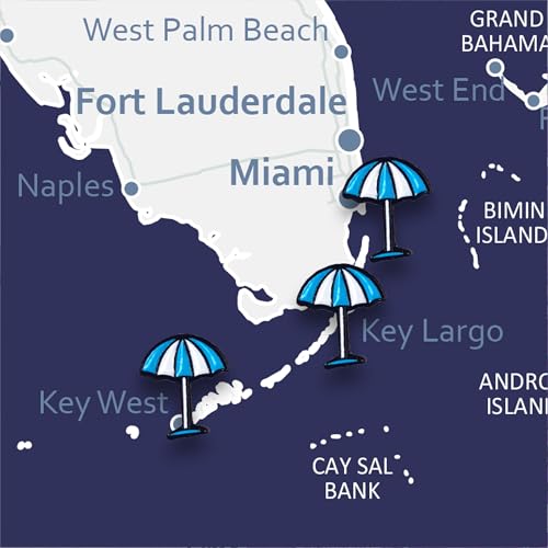 Image of Beach Umbrella Push Pins - Beach Umbrella Map Pins - for Cork Board, Maps, or Lapel Pin Use - Designed in USA - Set of 20