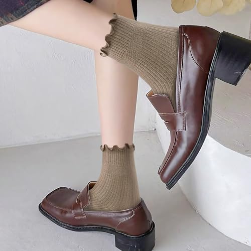 Image of DQCUTE Women's Ruffled Ankle Boot Socks - Soft Knit Cotton Lettuce Trim Crew Socks for Teen Women 6 Pairs