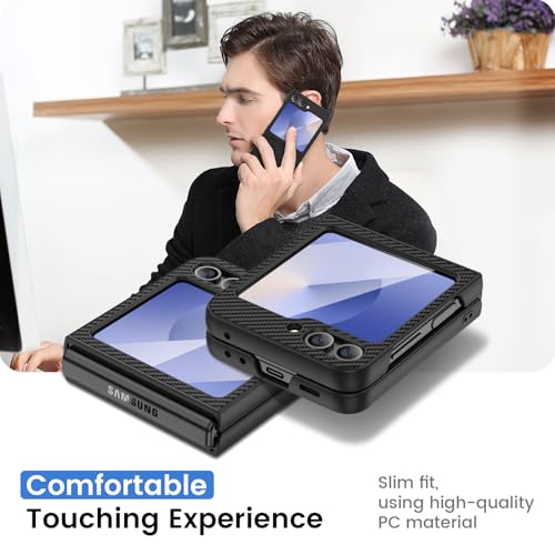 Image of Ruky for Z Flip 6 Case, Full Body Cover Anti-Scratches Shockproof Hard PC Ultra-Thin, Support Wireless Charging Protective Phone Cover for Samsung Galaxy Z Flip 6, Carbon Fiber