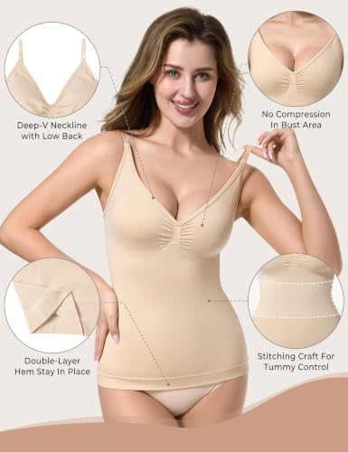 Image of EUYZOU Womens Tummy Control Shapewear Tank Tops Seamless V-Neck Compression Tank Tops Body Shaper Camisole