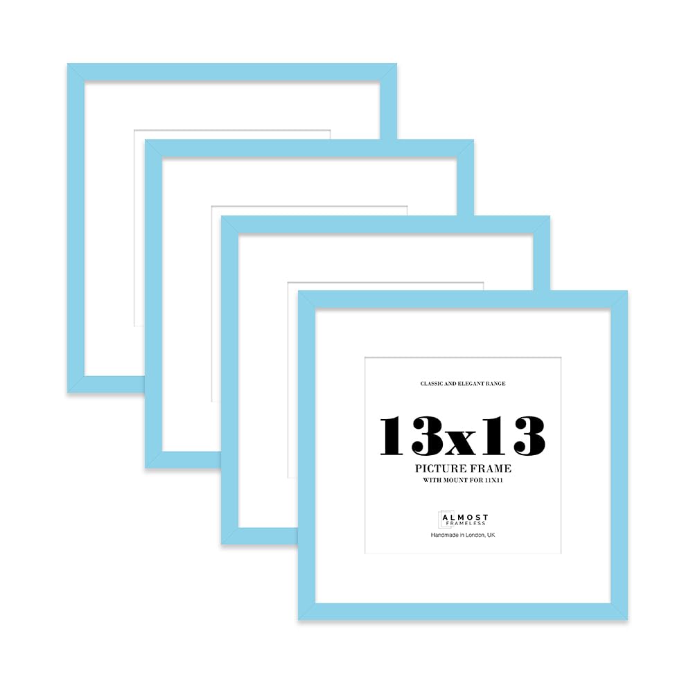 13x13 Light Blue Picture Frame with Mount for 11x11 Photos, Prints - Modern Square Wall Frame, Set of 4