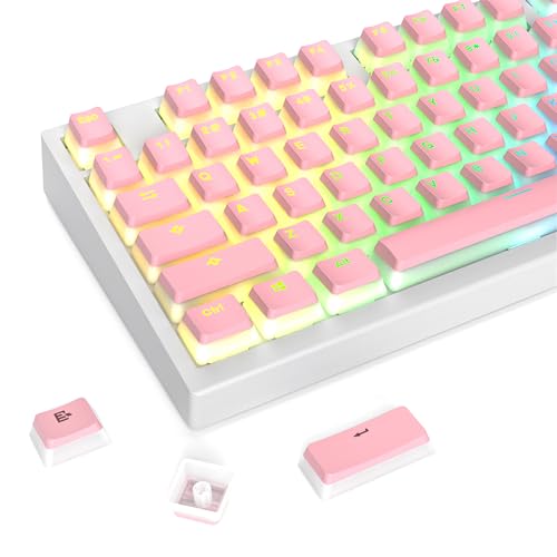 Guffercty kred 117-Key Pink Pudding Keycaps, OEM Profile PBT Anti-Wear Translucent Backlight for Mechanical Keyboard(Pink Pudding)