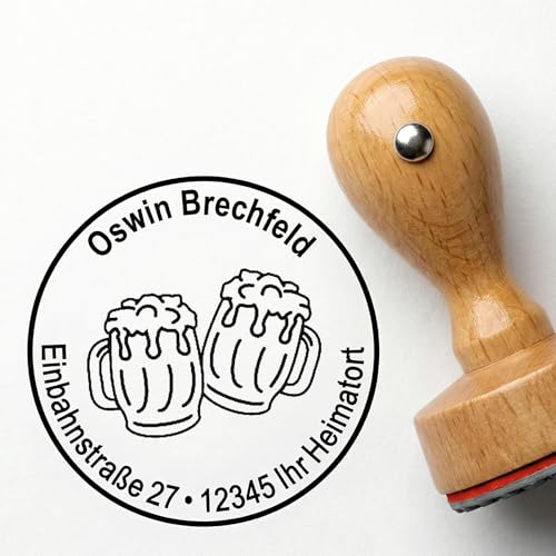 Beer Glasses Address Stamp Diameter Approx. 40 mm with Personal Address, Motif and Decorative Edge