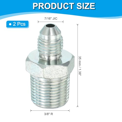 Image of PATIKIL Pipe Adapter Connector 7 /16 inch Male 74 Flare JIC x 3 /8 inch Male R Pipe Fitting 2 Pcs Oil Feed Restrictor Fitting Hydraulic Connector for Oil Steam Water Pipelines System