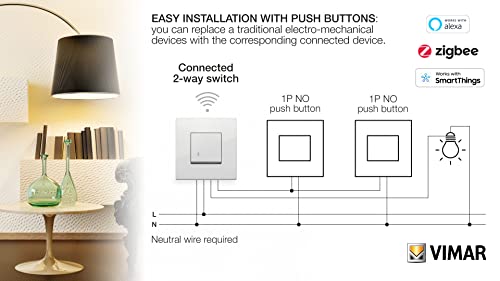 Interrupteur va-et-vient connecté fil neutre requis blanc Vimar - 5