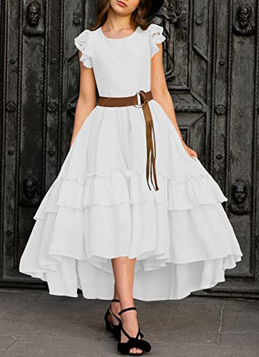 HOSIKA Girls Lace Boho Flower Girl Dress Ruffle Sleeve A-Line Formal Dresses for Wedding Party 6-12 Years2