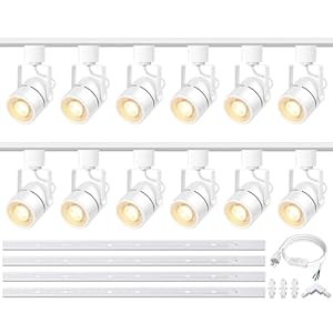 White Track Lighting Heads Kit, Dimmable 12-Light GU10 LED Track Lights with 13.12FT H Type Track Rails 10W 3000K Warm White Ceiling Spotlight Fixture with Replaceable GU10 LED Bulbs