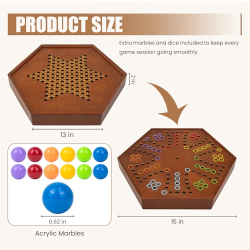 Juego de mesa 2 en 1 Chinese Checkers y Canicas de Madera miniatura 4