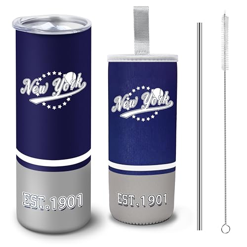 New York Yankees Travel Mug: Sip in Style On-the-Go! 4 Veminei Tumbler - Tazza da 590 ml, dritta, sottile, con manico isolato, manico portatile, tazza da caffè sportiva da viaggio, in acciaio inossidabile, isolata, collezione classica regalo per i fan