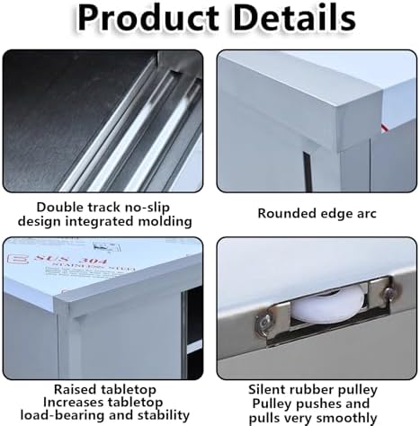 Heavy Duty Stainless Steel Work Table Cabinet with 2 Sliding Doors, Commercial Kitchen Prep Table for Restaurant & Home, Large Storage & Chopping Surface, Durable Metal Design