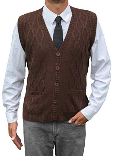 TINKUY PERU - Peruvian Alpaca Wool - Vest for Men Basic V Neck Button Up Cardigan Sweater (X - Large, Brown)