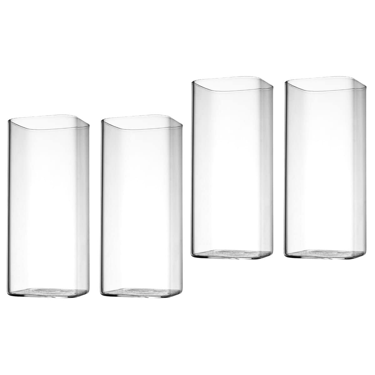 DOITOOL 4 przezroczyste szklanki do picia, 4 sztuki, cienkie kwadratowe kryształowe szklanki Highball w zestawie 4 szt. eleganckie szklanki barowe na wodę, sok, piwo, napoje, koktajle i napoje