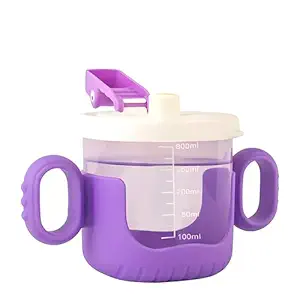 MINI SOUL Cute Design Training Cup for Babies, Anti-Spill Drinking Cups, BPA Free Food Grade Material Drinking Cup, Water Cup with Handles, 300ml, (Pack of 1, Purple)