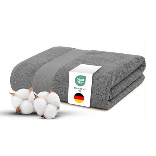 Wolkenfeld Badetuch Premium – 80x200 cm – 100% Low Twist Baumwolle 550 g/m², Großes Bade- & Saunahandtuch – Ultra Weich & Saugfähig, Oeko-TEX Zertifiziert, Extra Großes Duschtuch, Dunkelgrau