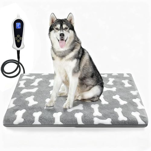Bestio Dog Heating Pad 34×21 in with Upgraded Smart Switch, Added Constant On Function UL&MET Dual Certification Heated Dog Bed Equipped with Soft Cotton Cover-Gray