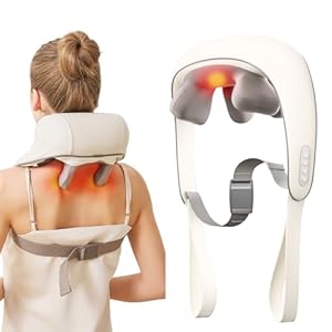 Neck and Shoulder Massager for Pain Relief Deep Tissue-Shiatsu Deep Kneading Massager with Heat to Relieve Neck Shoulder Back Waist Leg Muscle Soreness Fatigue (Beige)