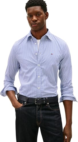 Image of Tommy Hilfiger Men CORE Flex POP Classic STP Shirt MW0MW41403 L/S Shirt, Blue, M