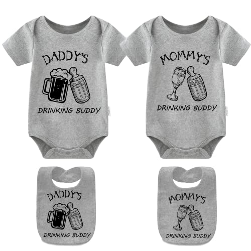 Image of YSCULBUTOL Baby Twins Bodysuit Drinking Buddies Newborn Baby Romper Twins Boy Girl Matching Outfits Triplets Set