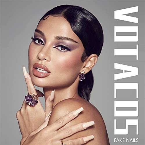 Votacos Press On Nails Short Square Fake Nails Shiny False Nails With Chrome Design Glossy Stick On Nails For Women 560 #TOP6