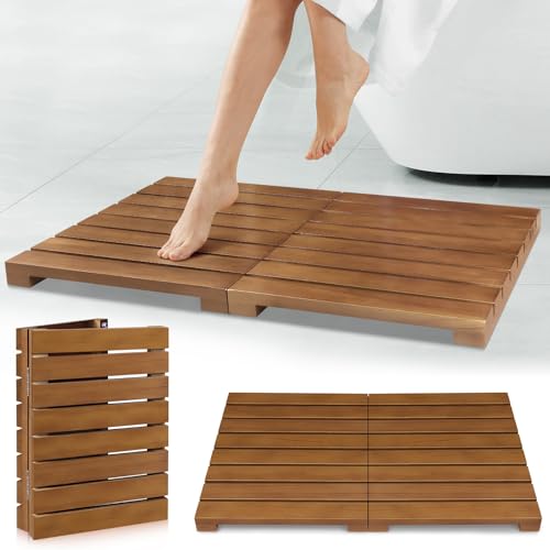 Teak Shower Mat - Foldable Wood Bath & Spa Floor Mat