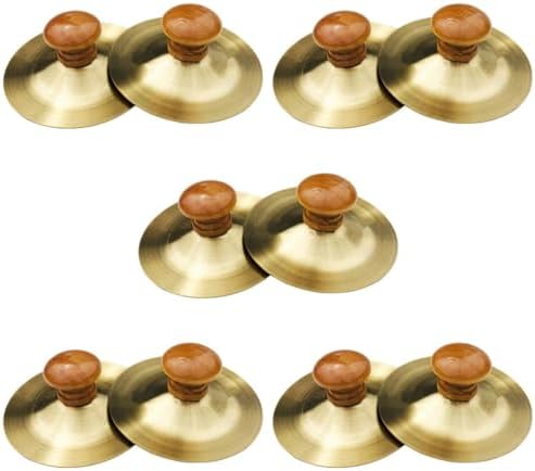 VANZACK 10 Pcs Finger Cymbals with Wooden Handles Small Finger Cymbals Instrument for Dance Stage Performance Practice Kids Entertainment Belly Dancing image 4