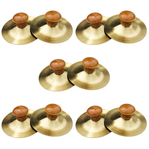 VANZACK 10pcs Finger Cymbals with Wooden Handles Sturdy Percussion Instruments for Dance Parties Boys and Girls Entertainment and Belly Dancing