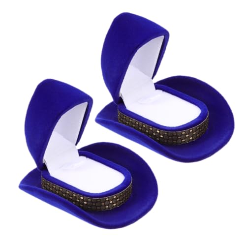 WOFASHPURET 2pcs Cowboy Hat Jewelry Boxes Unique Western Style Decorative Ring Display Holder Compact Jewelry Case for Travel Safe Material Peacock