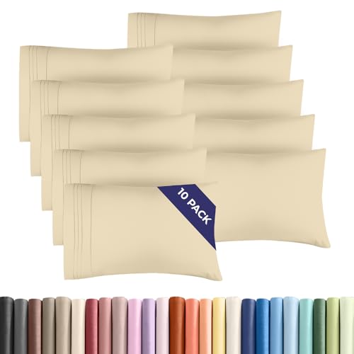 Standard Pillow Cases Set of 10 - Ultra Soft Hotel Quality Pillowcase Covers - Comfy, Cozy & Wrinkle Free - Shrink, Stain and Fade Resistant - Machine Washable Pillow Protectors - 10 Pcs Set - Cream