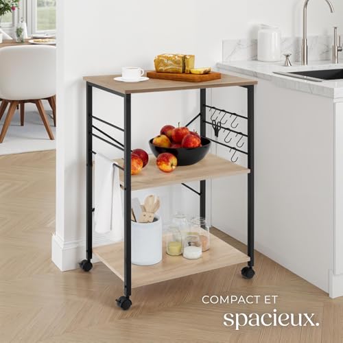 Desserte cuisine 3 niveaux bois, roulettes frein TecTake GmbH
