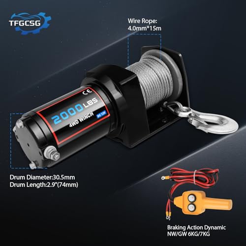 Winch eléctrico 2000LBS con control y tornillos miniatura 5