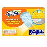 Swiffer Dusters Cleaning Kit, Feather & Microfiber Duster Alternative, Cleaning Tool for Dusting Furniture, Blinds, Ceiling Fans, Helps Remove Allergens, Unscented, Includes 1 Handle + 5 Refills