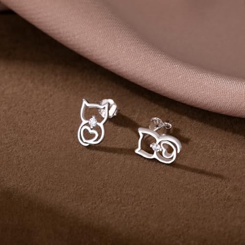 SLUYNZ 925 Sterling Silver Cute Cat Stud Earrings for Women Teens Cat Dog Stud Earrings3