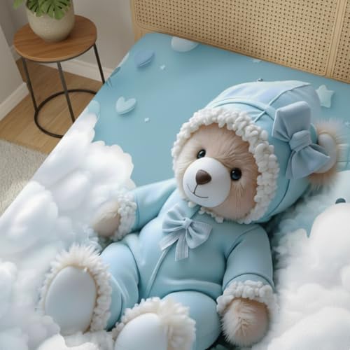 Image of 7D Fairy Tale Collection Double Bedsheet 90x100 inch with 2 Pillow Covers | Good Stitching, Soft Fabric & Vibrant 7D Digital Print for Kids & Couples (Sky Blue)