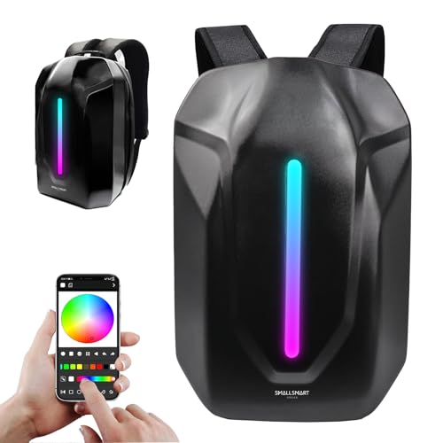 Smallsmart Urban Motorcycle Backpack with LED Display - Hard Shell Motorbike Rucksack - Waterproof Riding Helmet Bag for Outdoor - Hiking, Scooter, Trekking & Travel Bag - Black
