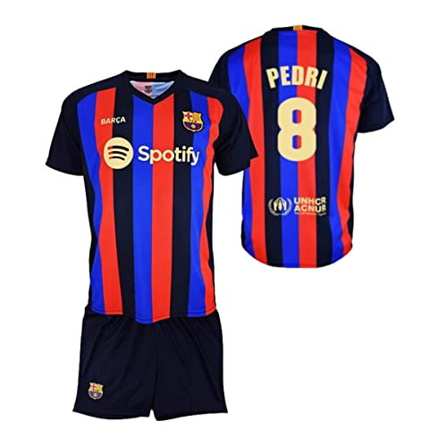 Champion's City Shirt en broek - Pedri 8 - officiële replica FC Barcelona - thuisshirt 2022/2023 - junior - maat 10 jaar, Blauw / rood (azulgrana)