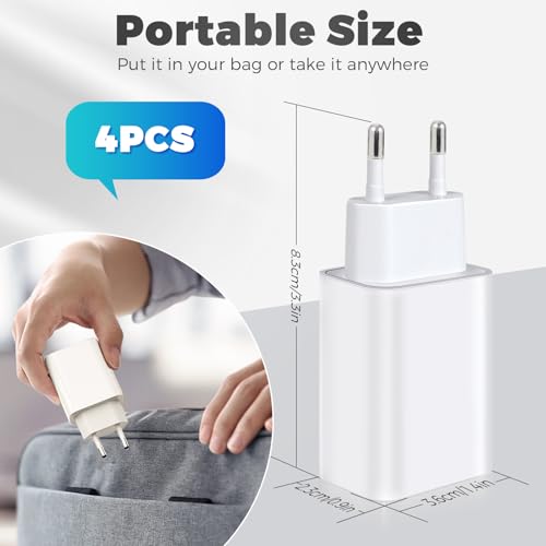 4-Pack 12W Cargador Enchufe USB, 5V/2.4A Carregador USB Cargador Movil, USB Charger Enchufe Cargador Compatible iPhone Samsung Huawei Xiaomi LG - Imagen 3