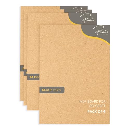 Image of Pilwal's A4 8.3 inchx11.7 inch inch MDF Sheets - Smooth Unfinished MDF RECTANGLE Sheet - MDF Board Coutouts for Craft DIY Art, lippan Art, Painting, Decoupage, Resin Art, Pyrography, Laser Cutting (A4 8.3 inchx11.7 inch inch, 4 Pieces)