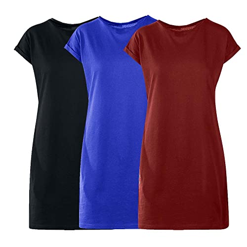 Kit com 03 Vestidos Camisetão Feminino Mulheres Super Estiloso – Royal – Vinho – Preto – M
