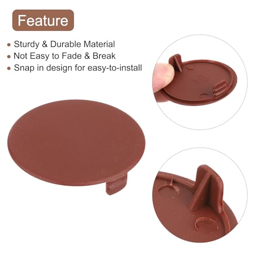 Image of uxcell 10Pcs Hinge Hole Covers, 40mm(1-9 /16 inch) Dia Plastic Concealed Hole Cover Round Flush Type Caps for Furniture Cabinet Cupboard, Red Brown