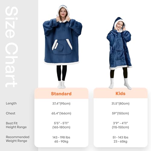 Image of Giggling Getup Wearable Blanket Hoodie for Girls and Boys Sherpa Fleece Hooded Blanket Sweatshirt Warm Cozy Sherpa Wearable Throw Oversized Hoodie with Giant Pocket & Sleeves for Kids Navy