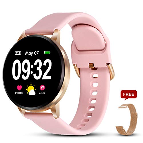 GOKOO Pulsera de Actividad Smartwatch Reloj Inteligente con podómetro, Monitor de Frecuencia Cardíaca Calorías Cronómetro de Monitoreo del Sueño de Android (Rosa) 