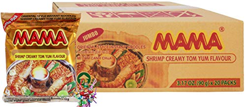 yoaxia ® - 20er Pack - [ 20x 90g ] Instant Nudeln Shrimp Creamy Tom Yum Flavour / JUMBO Pack / Tom Yum Garnelen-Rahmgeschmack + ein kleines Glückspüppchen - Holzpüppchen Cover