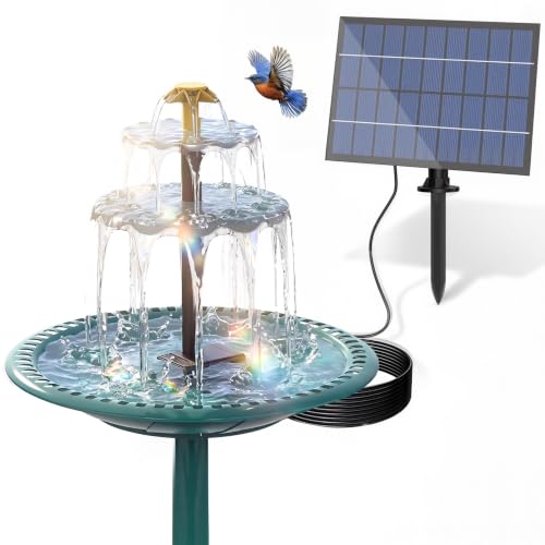 AISITIN 4W Solarbrunnen für Draussen, Solar Springbrunnen für Außen Dreischichtiges Fließwasser-Set mit Wasserpumpe,Vogelbad und Brunnen Abnehmbar mit 4 Sprüh, für DIY-Wasserspiel, Gartendekoration