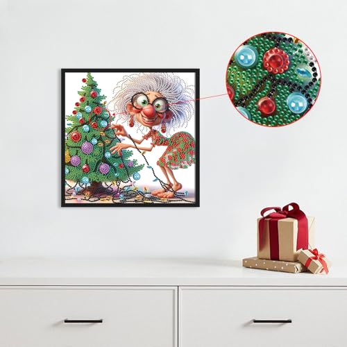 Image of Diamond Art Painting Kits for Adults, 5D Special Shape Diamond Art Kits for Beginners, Crystal Rhinestones Diamond Painting for Home Wall Christmas Decoration Gift 12x12 inch, Grandma Christmas tree