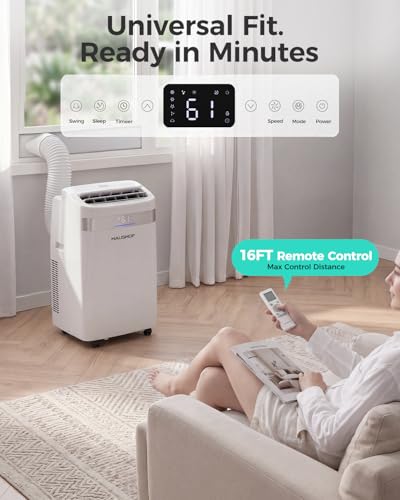 Image of HAUSHOF 12000 BTU Portable Air Conditioners, Portable AC with Cool, Fan, Dry & Sleep Mode, AC Unit Portable with 35-70 Auto Swing, Remote Control,24H Timer, Window Kit & Exhaust Hose Sleeve Included