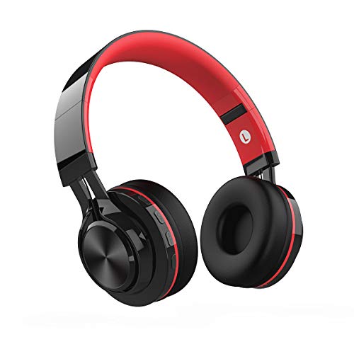 Bluetooth Casque sans Fil, Alitoo Wireless Over Ear Headphone avec Microphone Intégré, Main Libre, Pliable Hi-FI Stéréo Audio Écouteurs pour Smartphone Tablettes TV PC (Noir&Rouge)