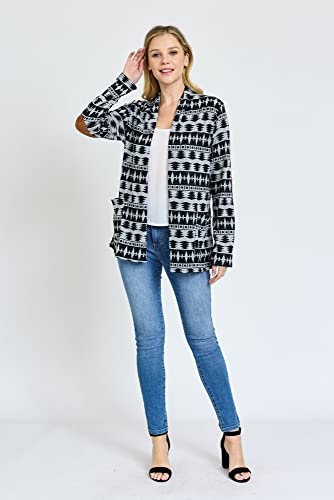 Image of Eloges Women's Multi Stripe Soft Knit Open Cardigan with Suede Elbow Patch